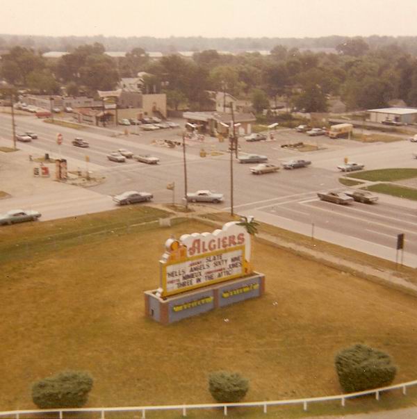 Algiers Drive-In Theatre - Marquee From Tower 1969 From Fredrick Ryan (newer photo)
